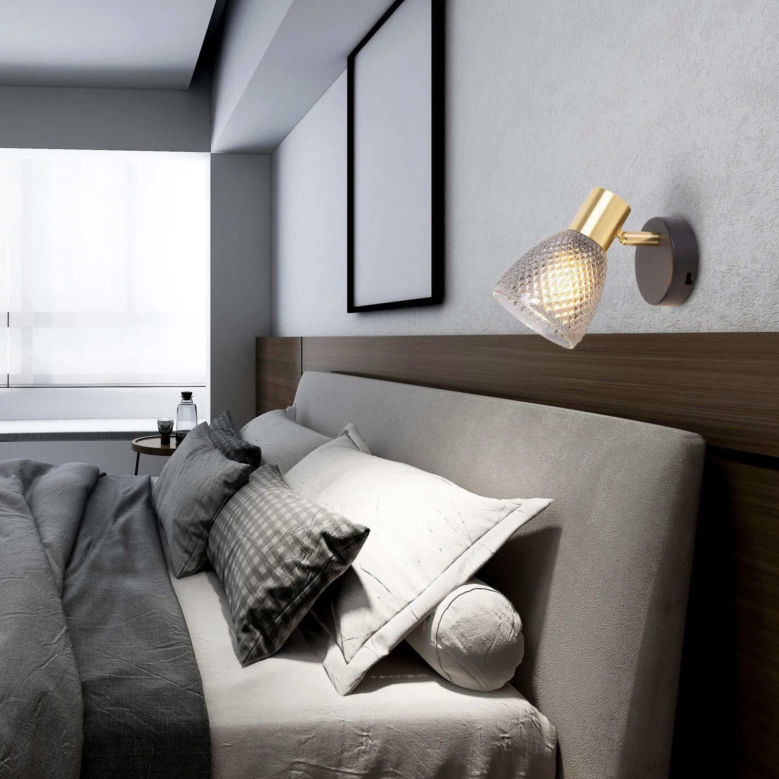 Aplique de pared Lindita, cristal, gris humo, E14, orientable