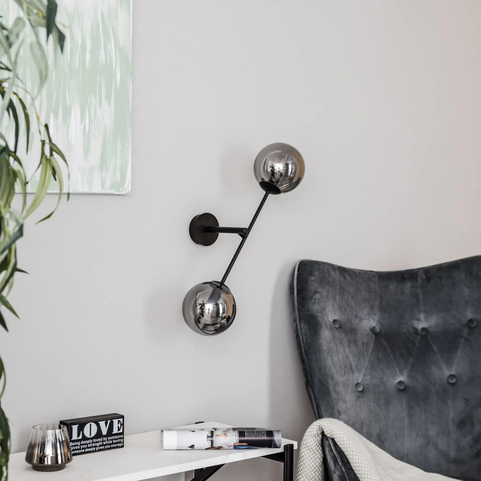 Aplique de pared Linear, negro/grafito, 2 luces