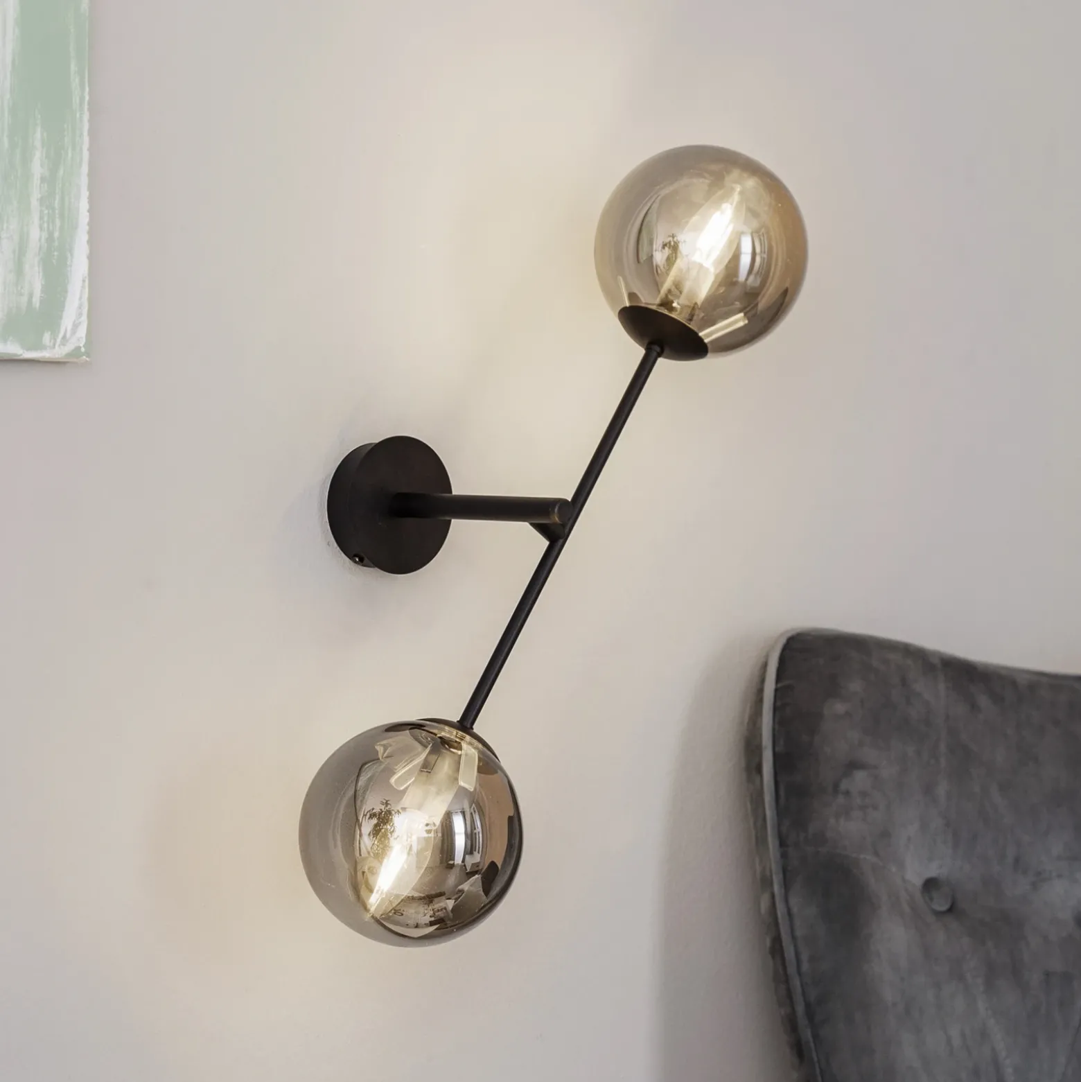 Aplique de pared Linear, negro/grafito, 2 luces