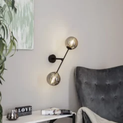 Aplique de pared Linear, negro/grafito, 2 luces