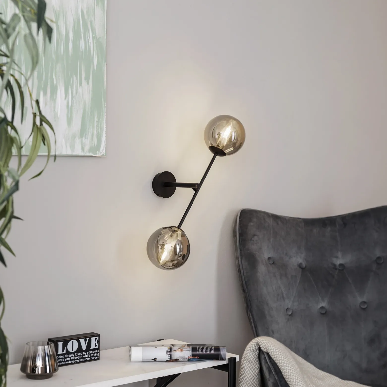 Aplique de pared Linear, negro/grafito, 2 luces