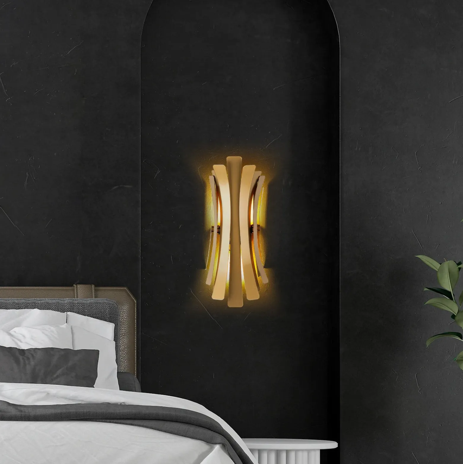 Aplique de pared Lınea, color dorado, altura 48 cm, metal, E14