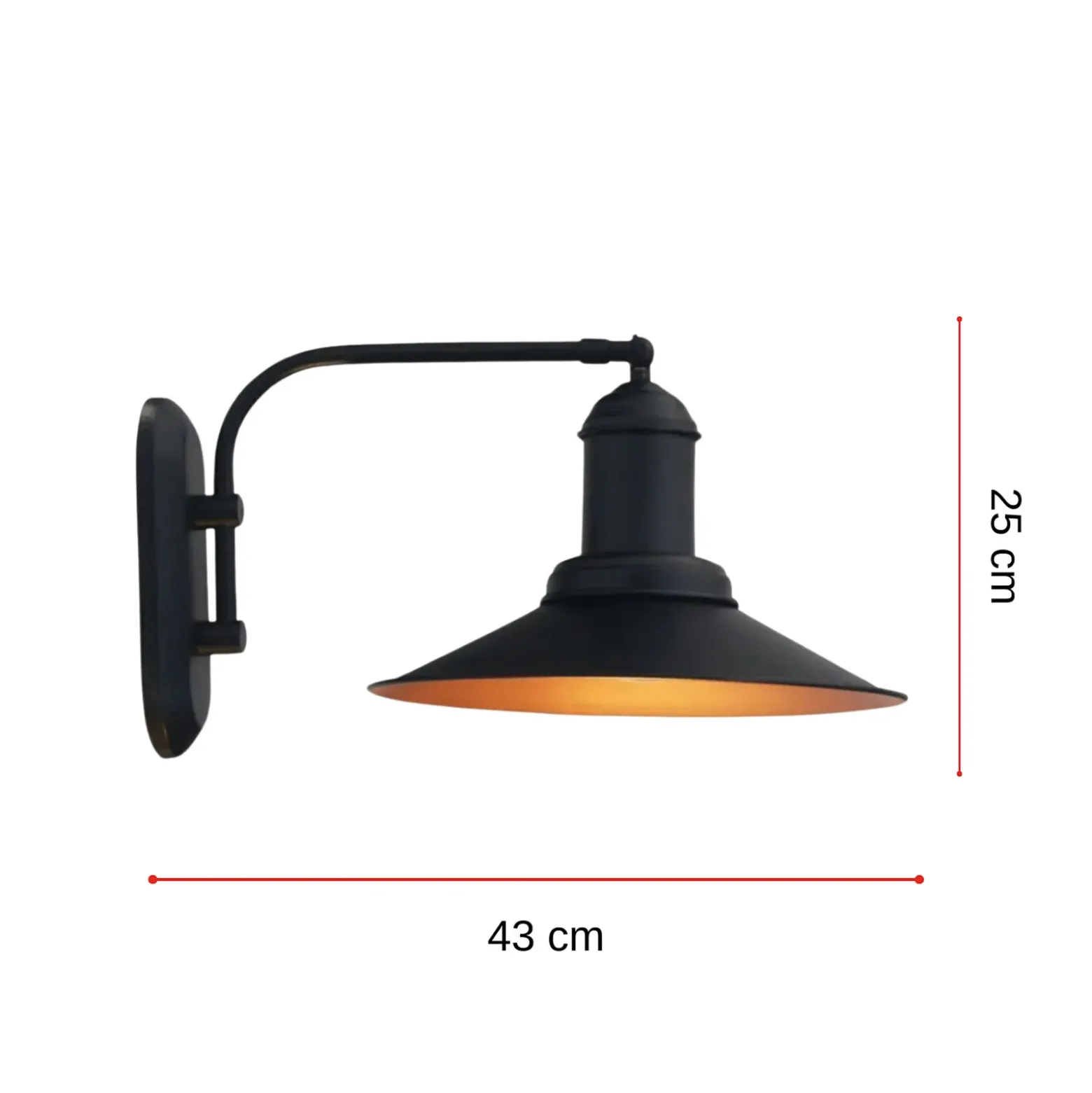 Aplique de pared Lorato, negro, altura 25 cm, metal, E27
