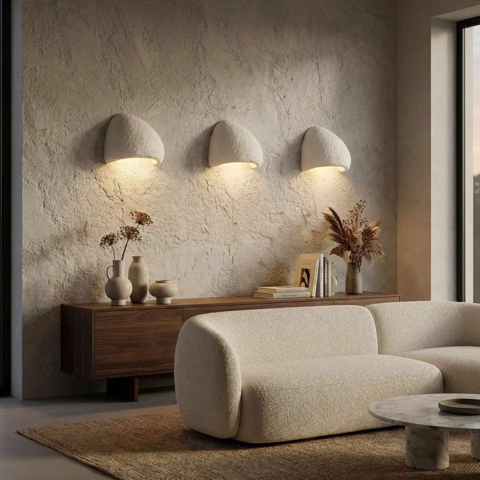 Aplique de pared LORE, 30 x 32 cm, blanco, fibra de vidrio, G9