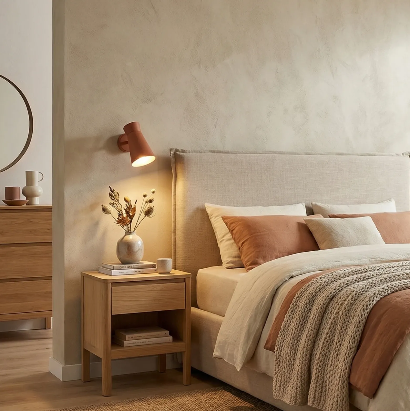 Aplique de pared Lotta, terracota, foco, acero, orientable