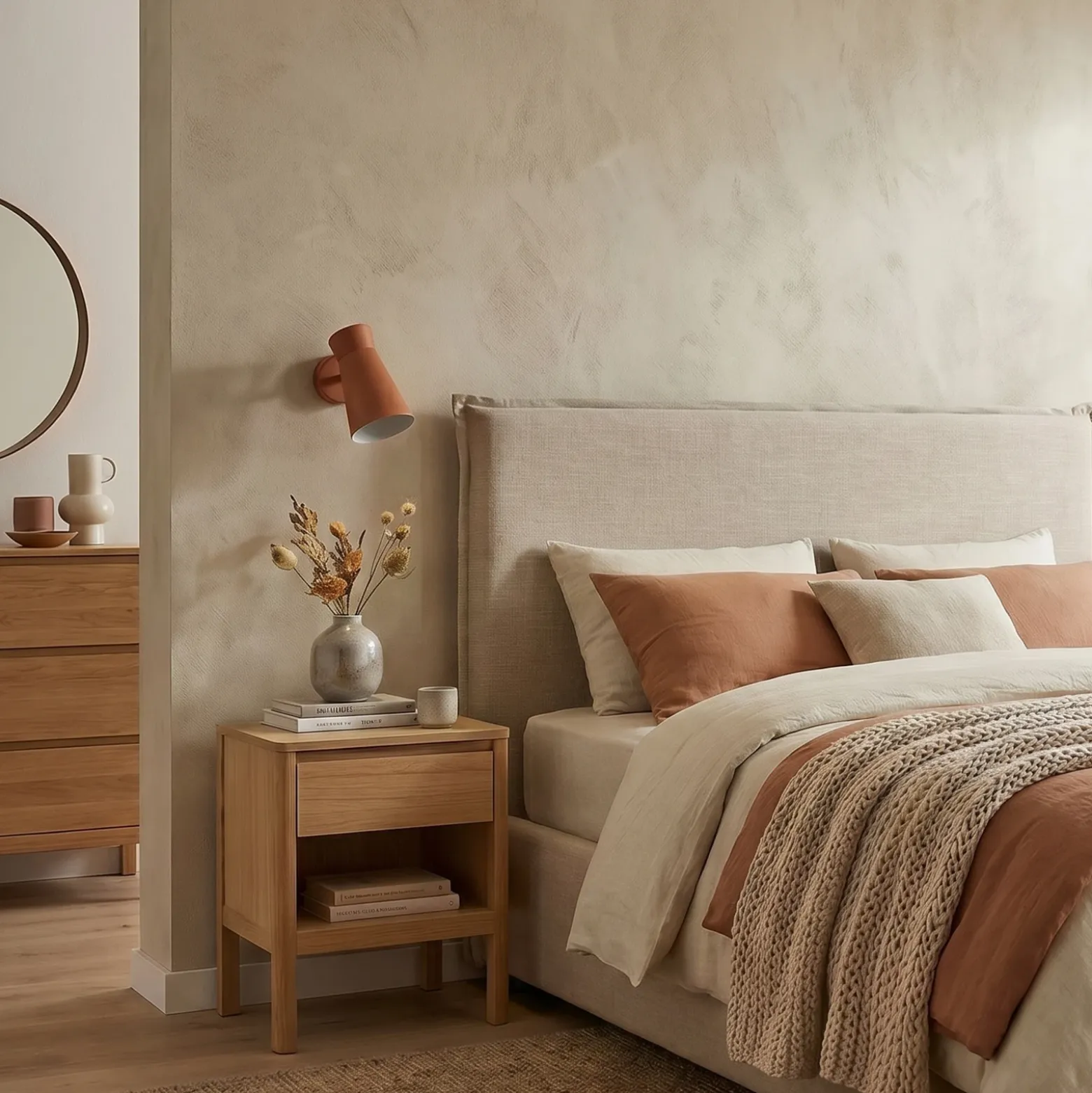 Aplique de pared Lotta, terracota, foco, acero, orientable