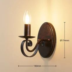 Aplique de pared Lucande Caleb, 18 cm, color óxido, metal, E14
