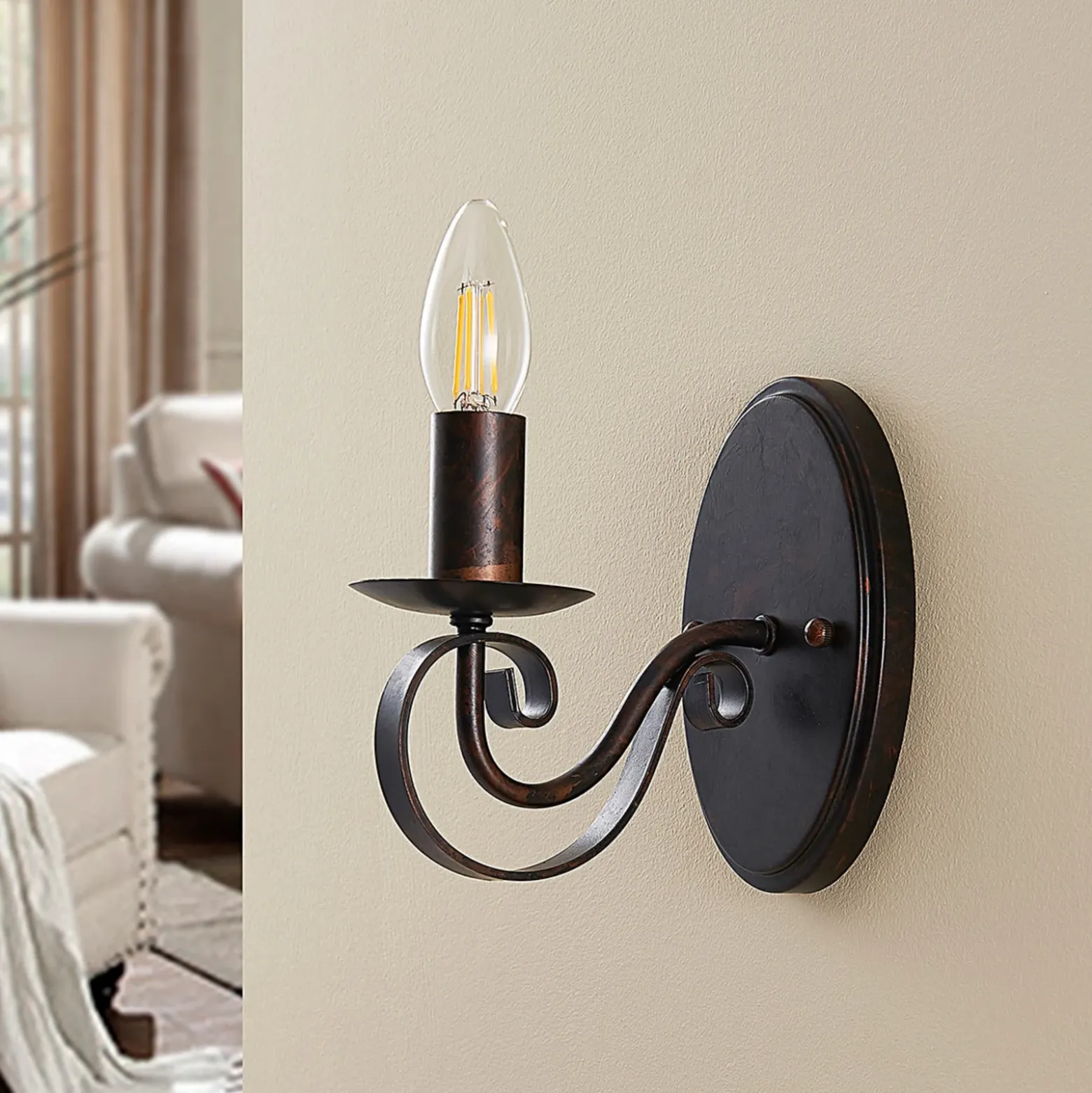 Aplique de pared Lucande Caleb, 18 cm, color óxido, metal, E14