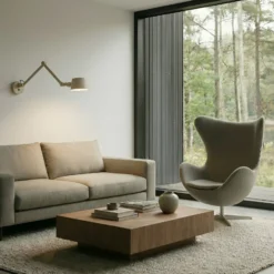 Aplique de pared Lucande Silka, 91 cm, beige, regulable, E27