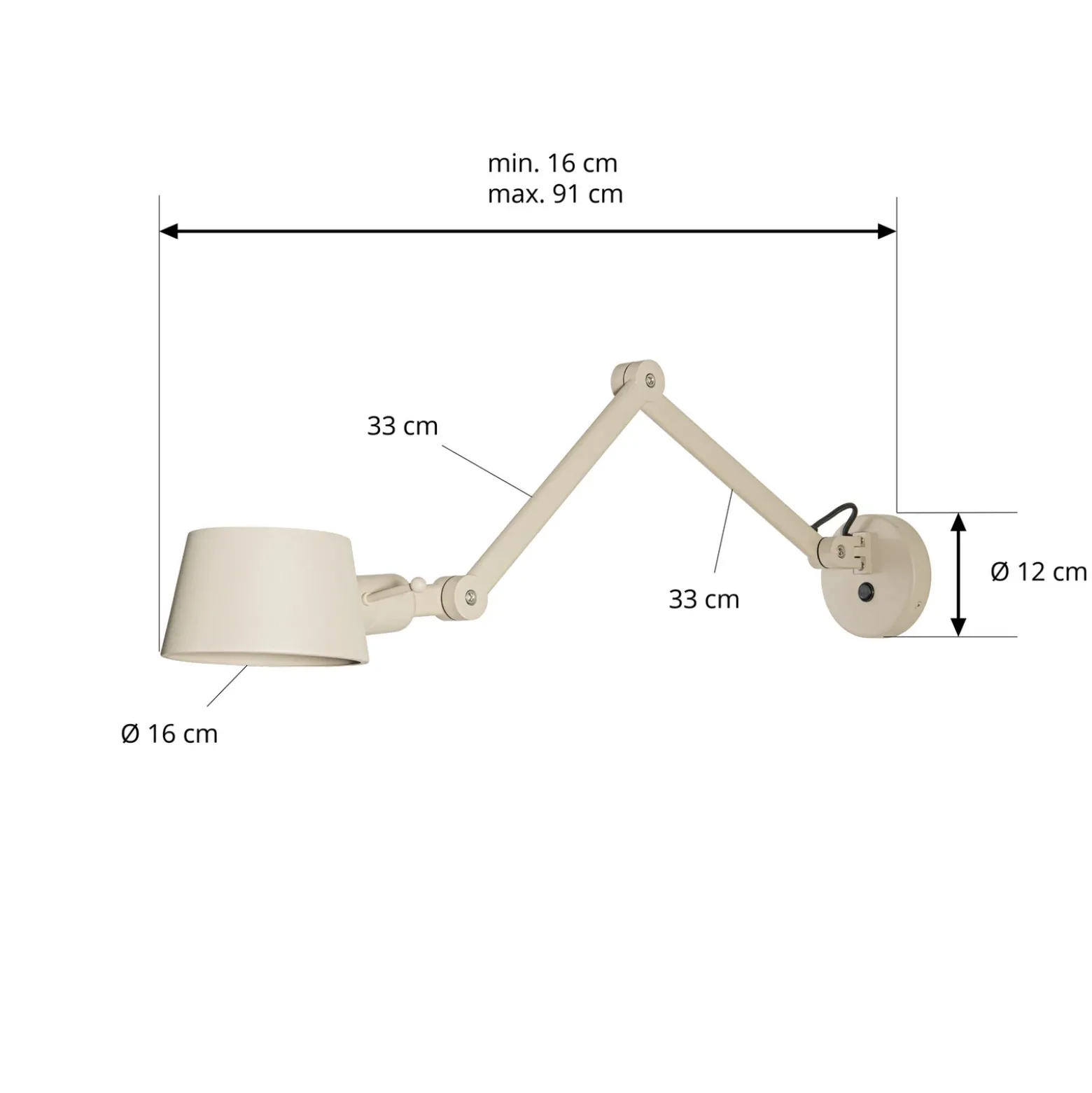 Aplique de pared Lucande Silka, 91 cm, beige, regulable, E27