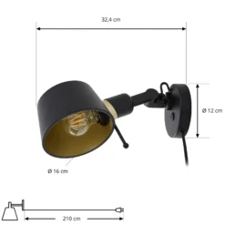 Aplique de pared Lucande Silka, 14 cm, negro, flexible, enchufe