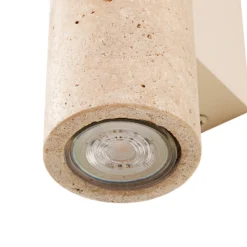 Aplique de pared Lucande Tavira, travertino, piedra, luz hacia arriba/abajo,