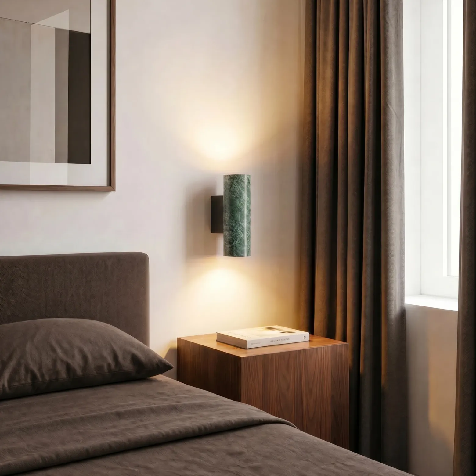 Aplique de pared Lucande Tavira, verde veteado, luz hacia arriba/abajo, GU10