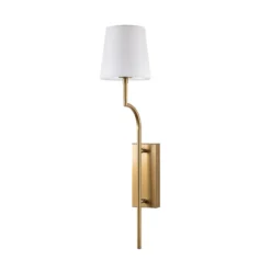 Aplique de pared Lumora, blanco/dorado, altura 72 cm, tejido/metal, E27