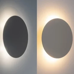 Aplique de pared Luna, beige, luz indirecta, Ø 30 cm, acero