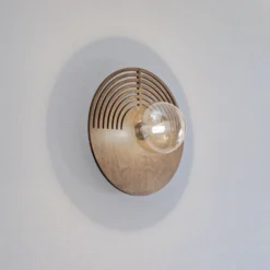 Aplique de pared Lunar, blanco/color madera, Ø 30 cm, G9