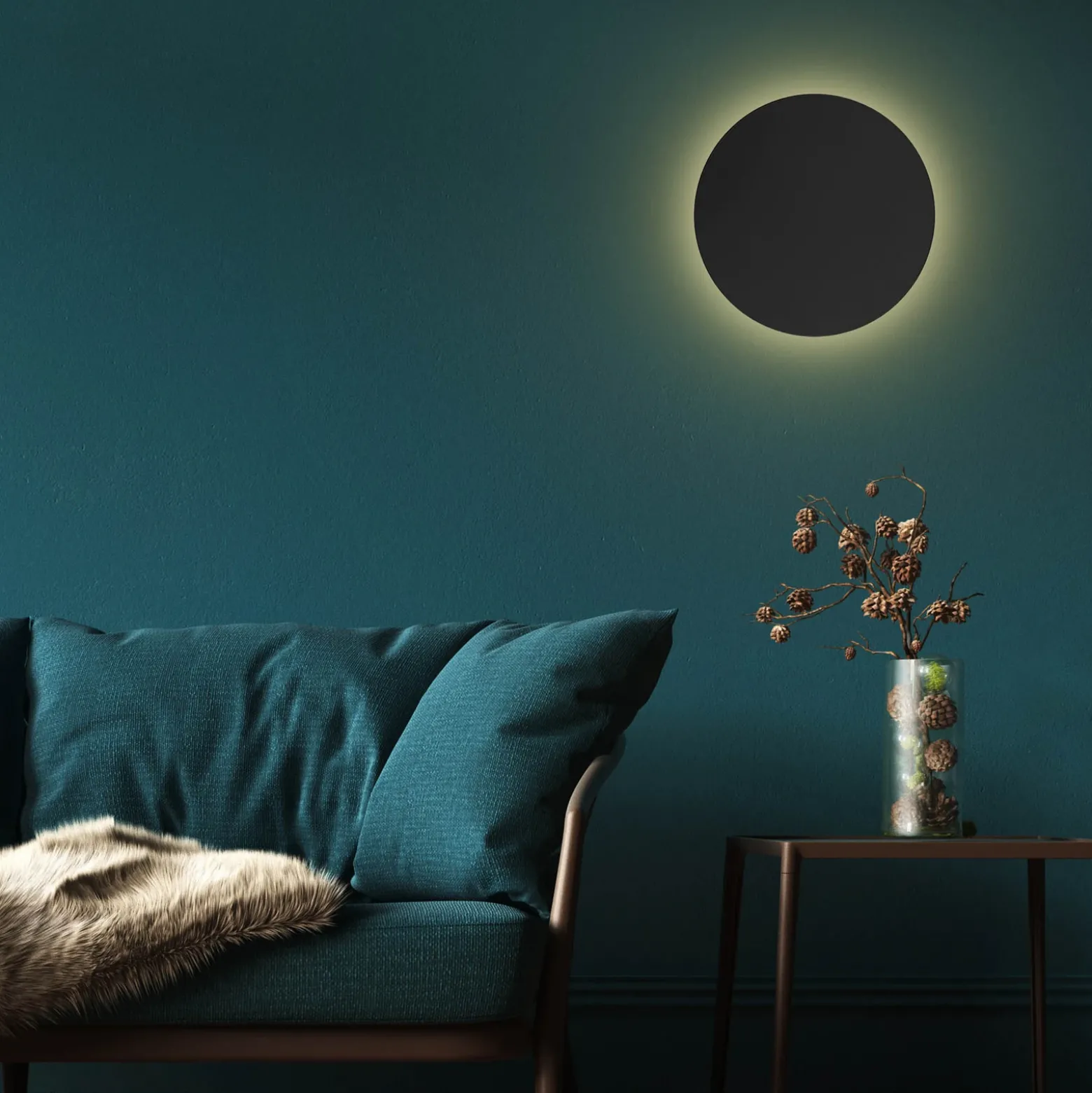 Aplique de pared Lunia New, negra, Ø 40 cm