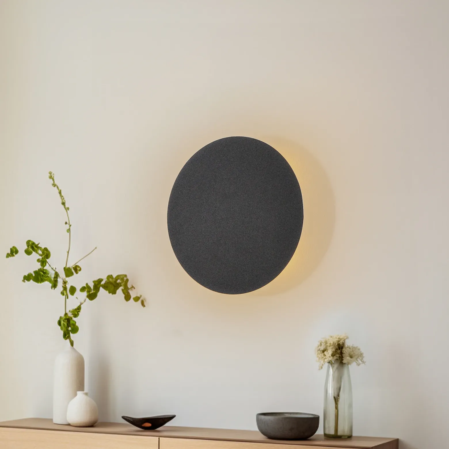 Aplique de pared Lunia New, negro, Ø 30 cm