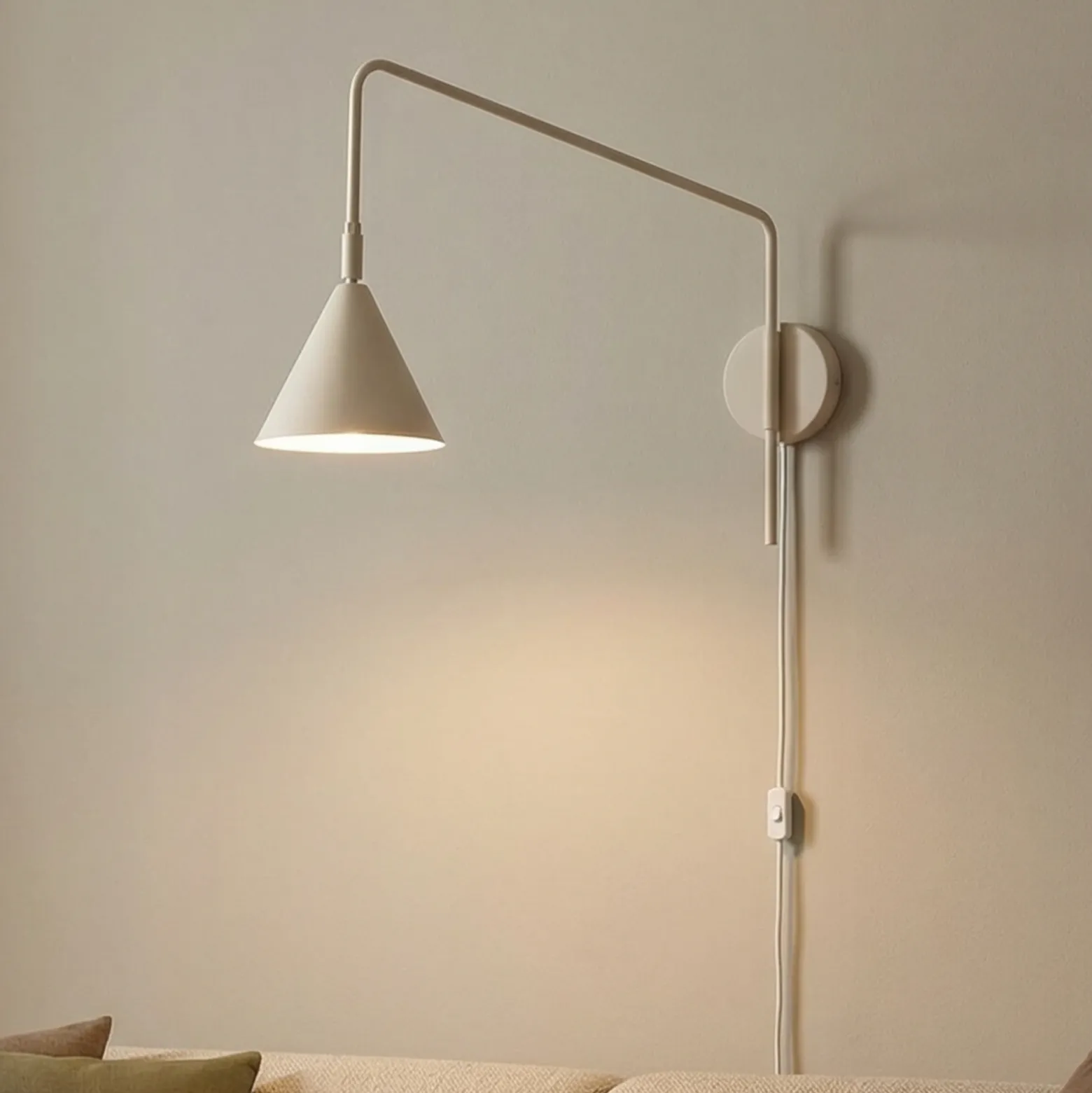Aplique de pared LYS, beige, Ø 14 cm, metal, enchufe, E14