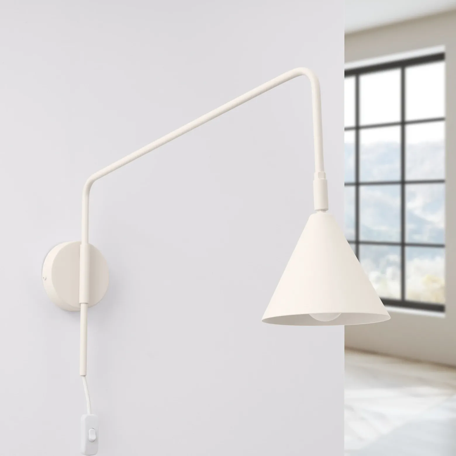Aplique de pared LYS, beige, Ø 14 cm, metal, enchufe, E14
