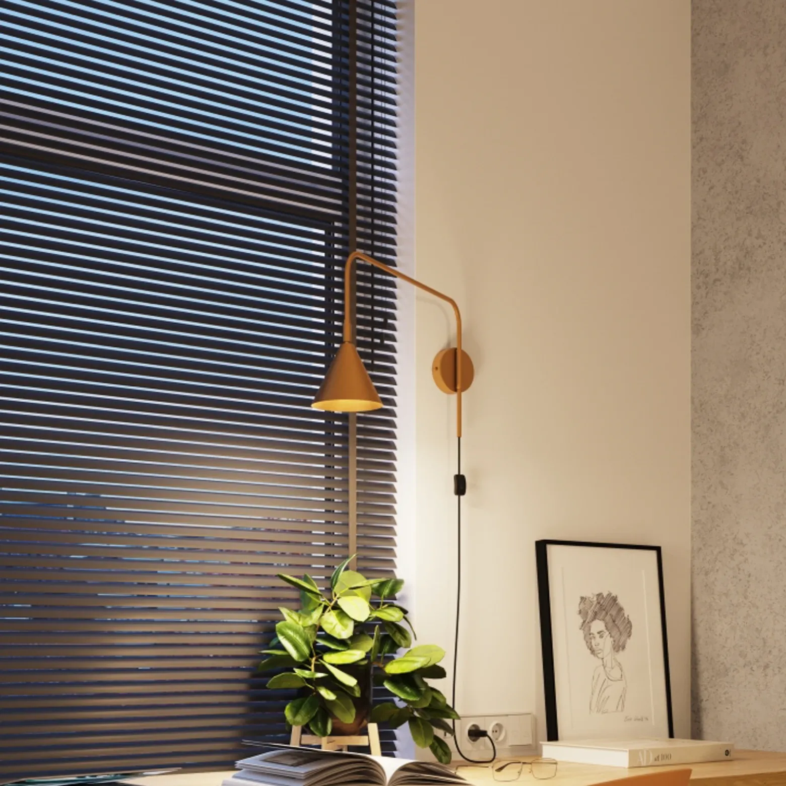 Aplique de pared LYS, dorado, Ø 14 cm, metal, enchufe, E14