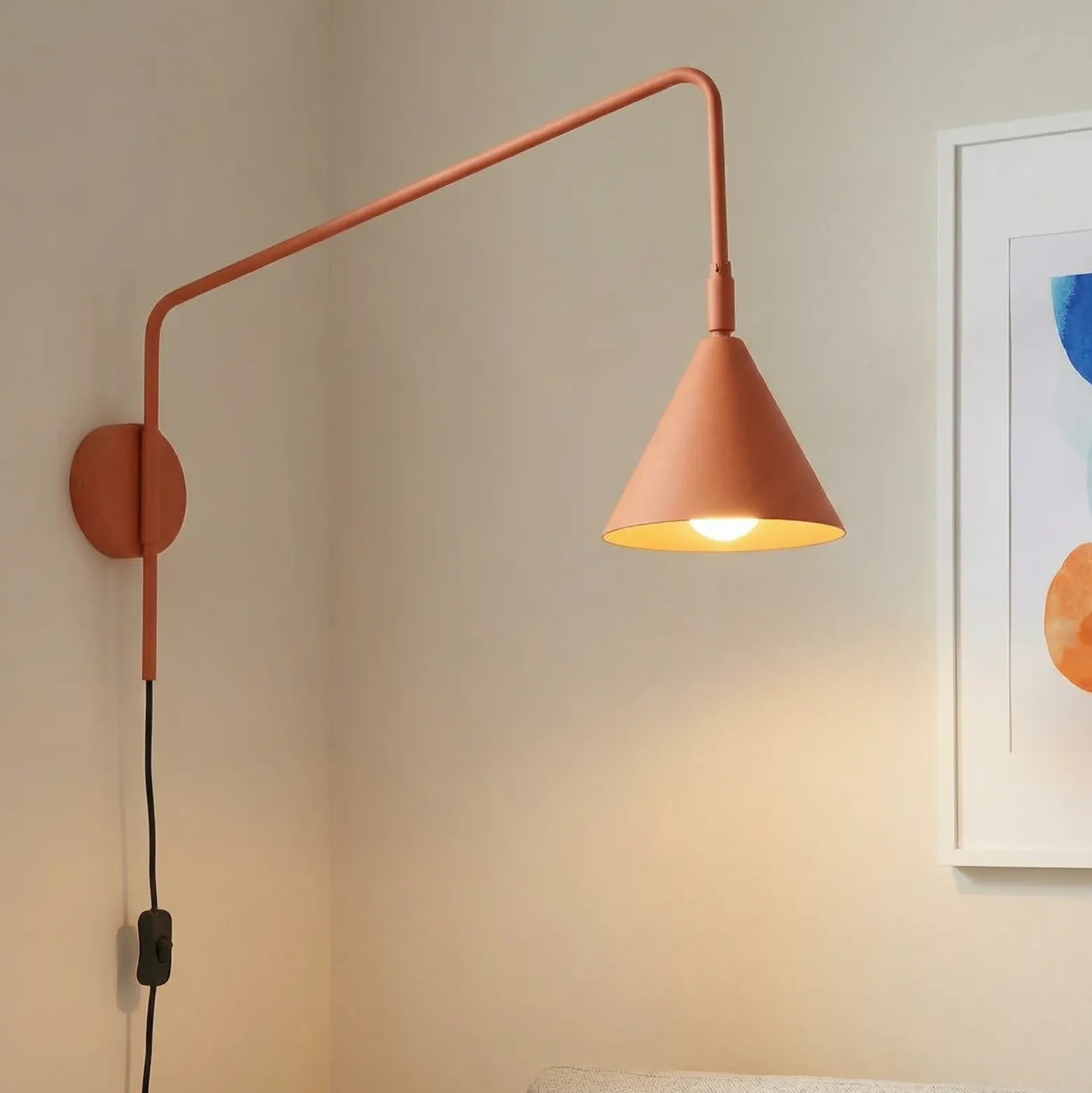 Aplique de pared LYS, ocre, Ø 14 cm, metal, enchufe, E14