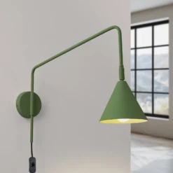 Aplique de pared LYS, verde oliva, Ø 14 cm, metal, enchufe, E14