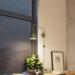 Aplique de pared LYS, verde oliva, Ø 14 cm, metal, enchufe, E14