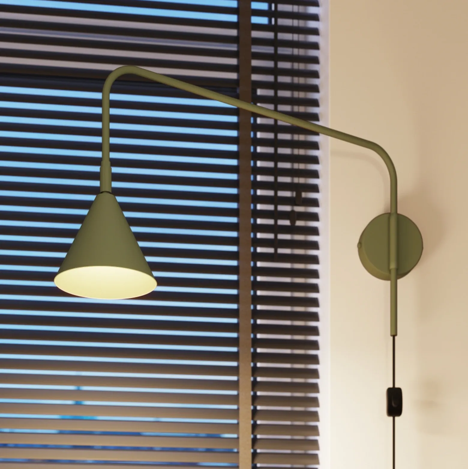 Aplique de pared LYS, verde oliva, Ø 14 cm, metal, enchufe, E14