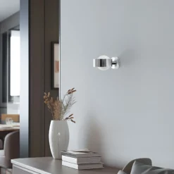 Aplique de pared Mado, acero cromado, cristal opalino, 1 luz