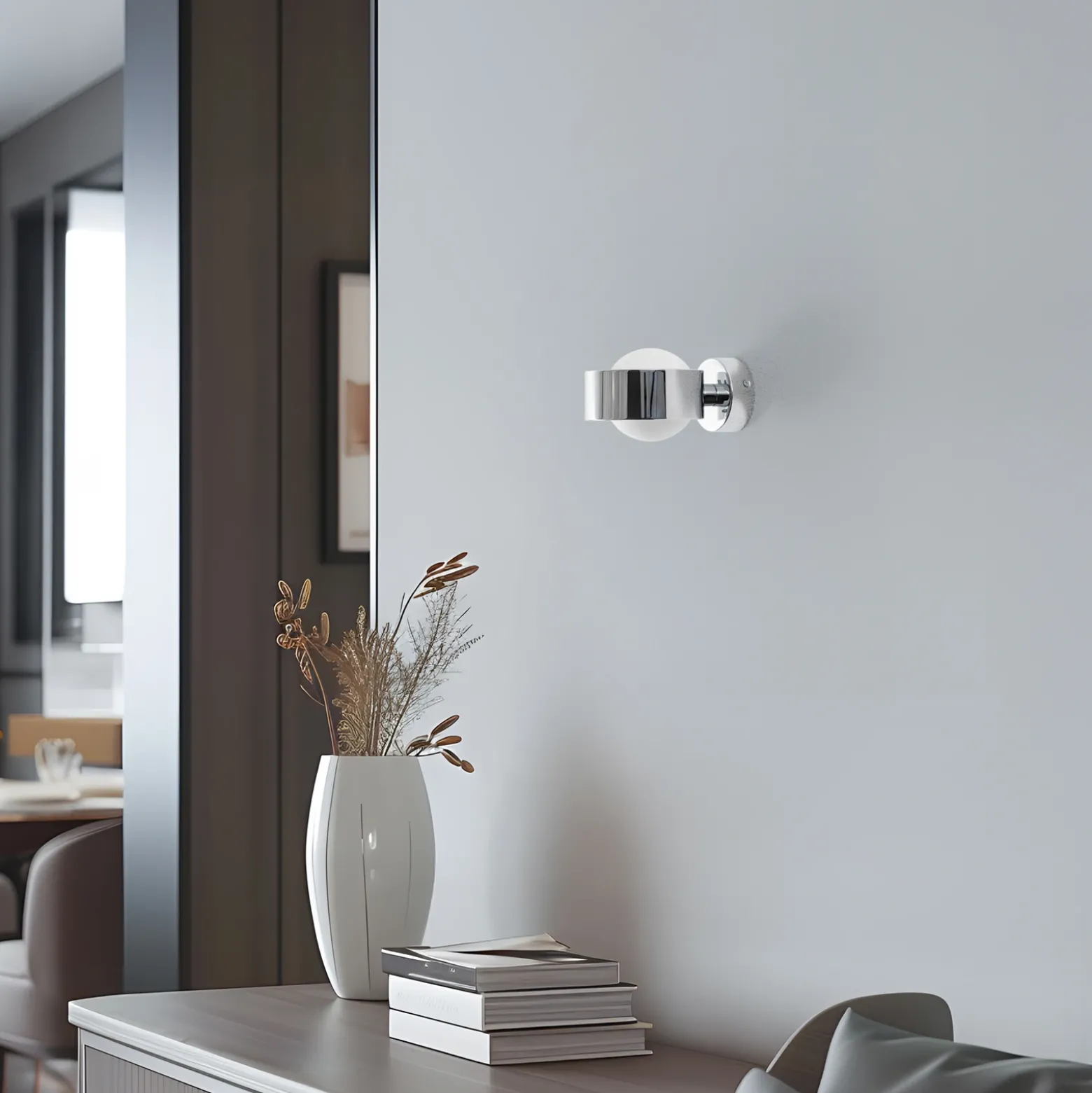 Aplique de pared Mado, acero cromado, cristal opalino, 1 luz