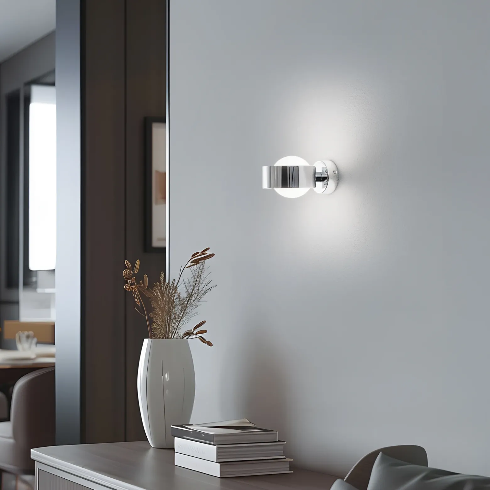 Aplique de pared Mado, acero cromado, cristal opalino, 1 luz
