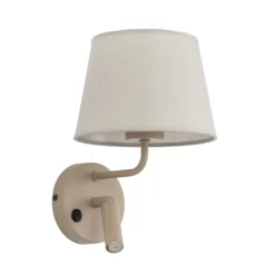 Aplique de pared Maja, arena, textil, brazo de lectura, altura 25 cm