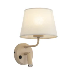Aplique de pared Maja, arena, textil, brazo de lectura, altura 25 cm