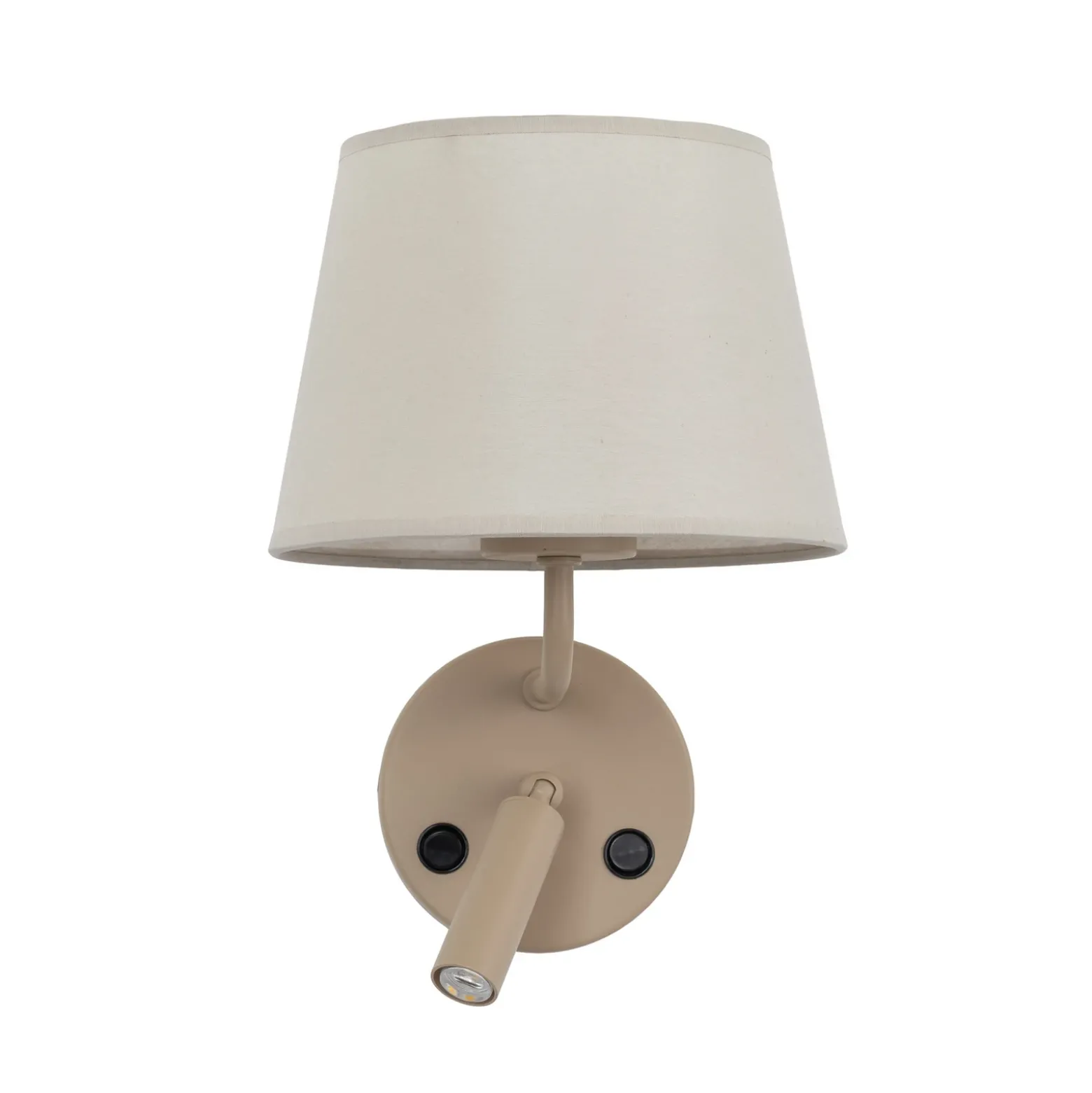 Aplique de pared Maja, arena, textil, brazo de lectura, altura 25 cm