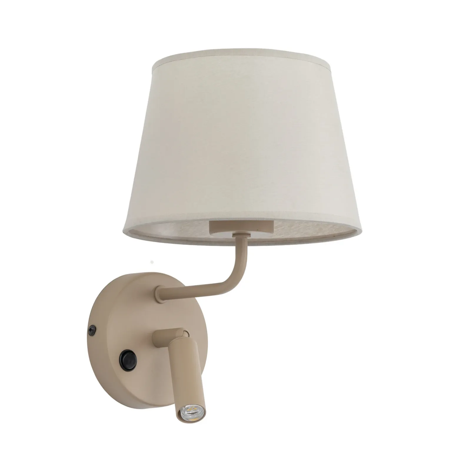 Aplique de pared Maja, arena, textil, brazo de lectura, altura 25 cm