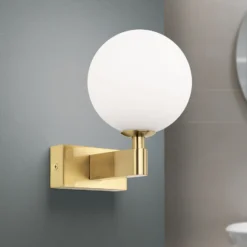 Aplique de pared Mara, color latón, cristal, 17,5 cm de altura, G9, IP44