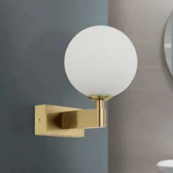 Aplique de pared Mara, color latón, cristal, 17,5 cm de altura, G9, IP44