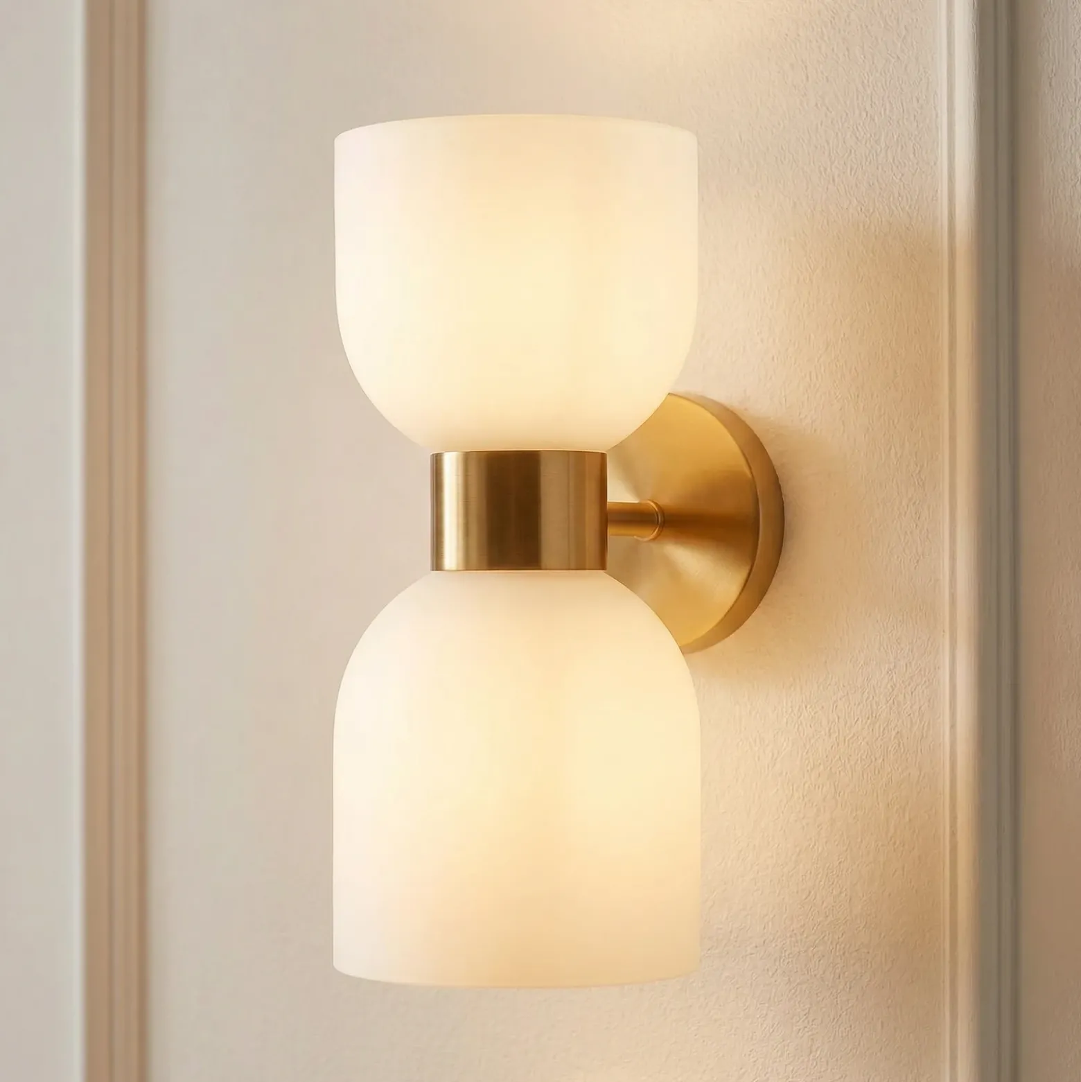 Aplique de pared Memory, cristal, bronce/blanco, 2 luces