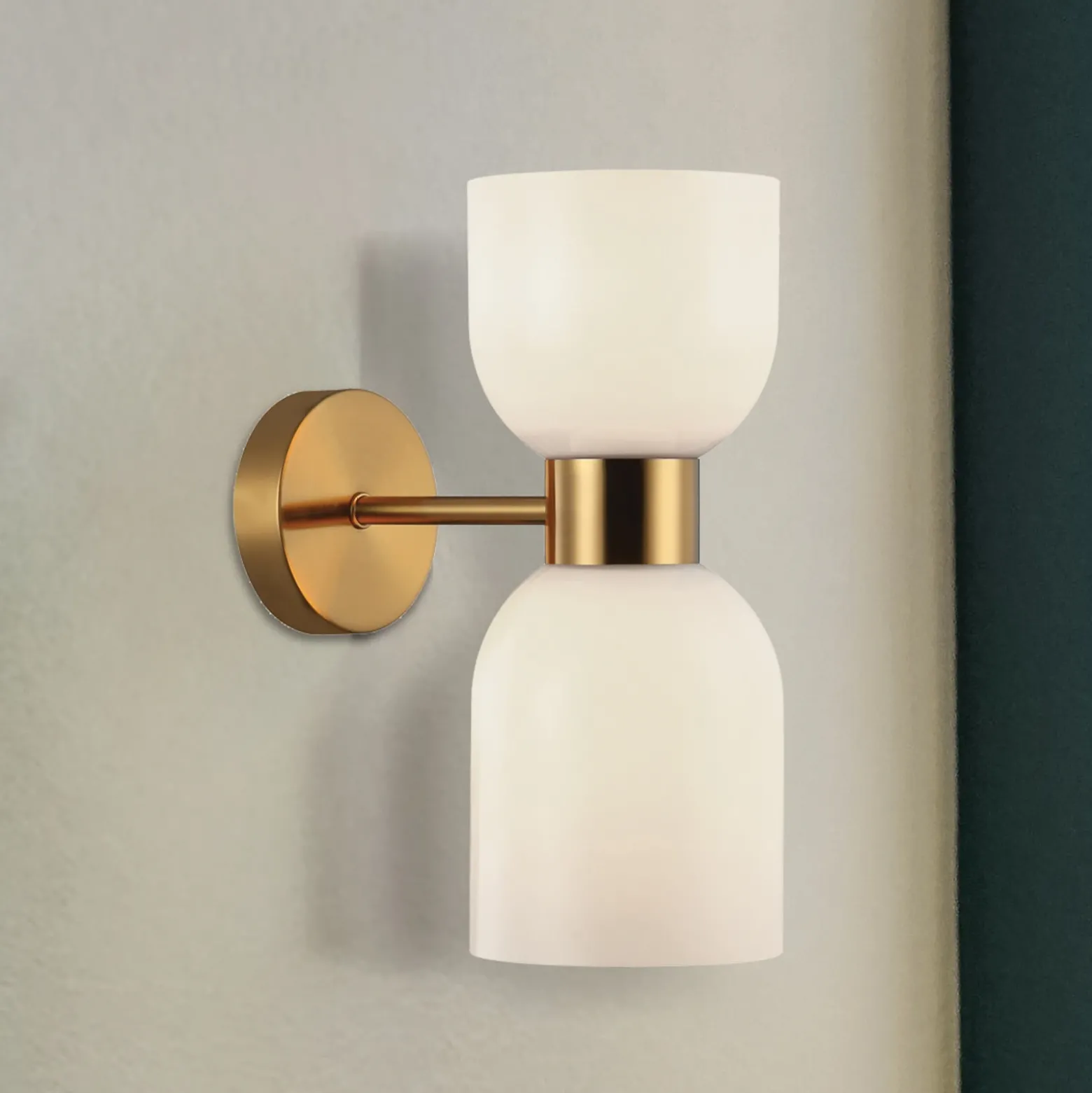 Aplique de pared Memory, cristal, bronce/blanco, 2 luces