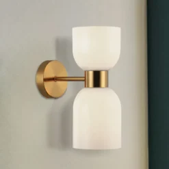 Aplique de pared Memory, cristal, bronce/blanco, 2 luces
