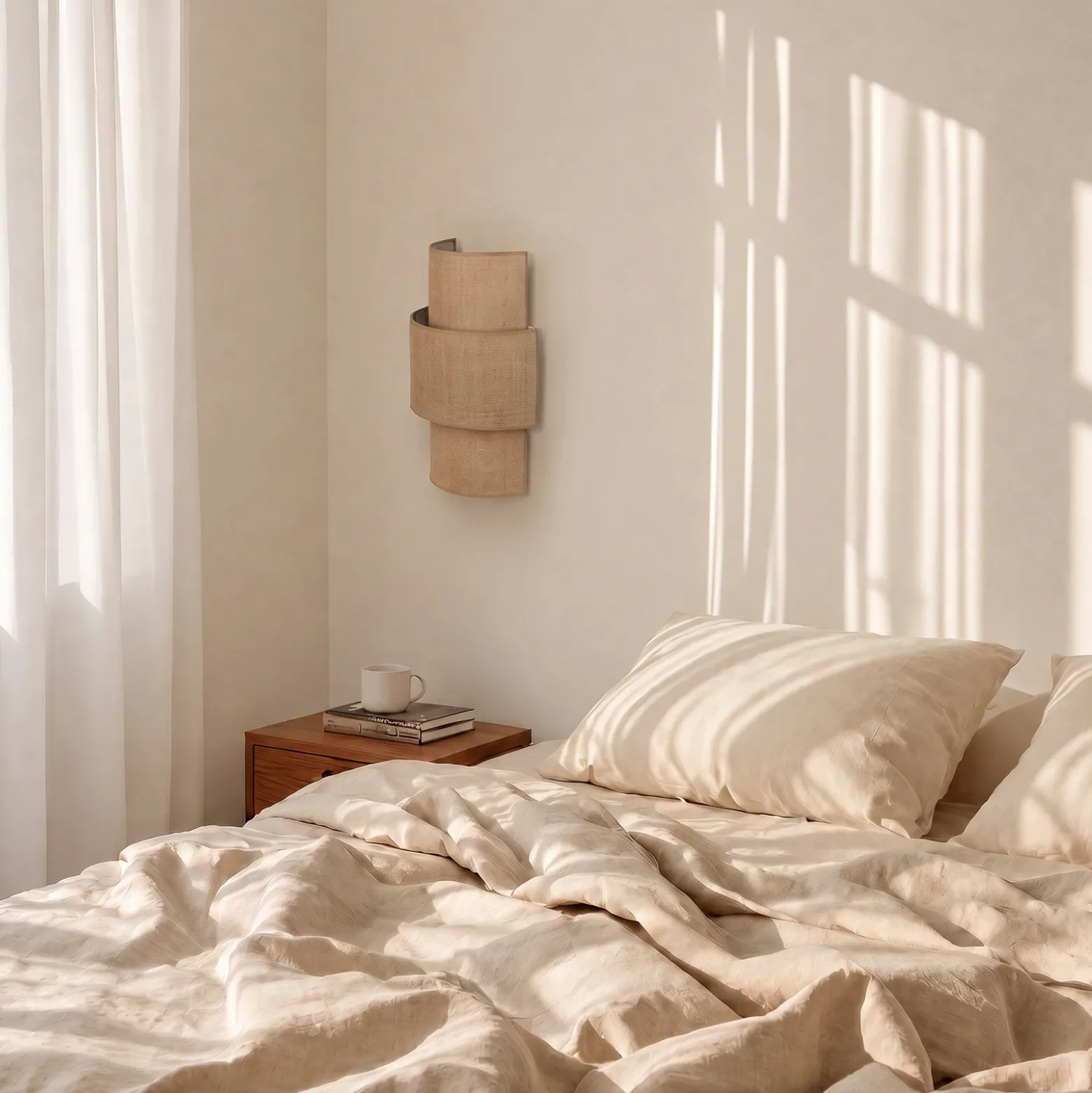 Aplique de pared «Nature», yute, altura 41 cm, tejido, luz hacia arriba/hacia