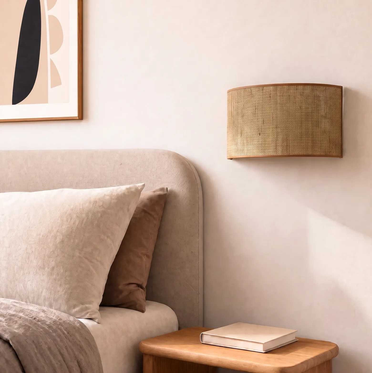 Aplique de pared «Nature», yute, 40 cm de ancho, tejido, luz hacia arriba y