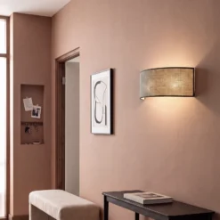 Aplique de pared Nature, yute/negro, 40 cm de ancho, tejido, luz hacia