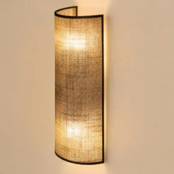 Aplique de pared Nature, yute/negro, altura 40 cm, tejido, luz hacia