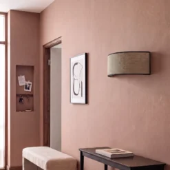 Aplique de pared Nature, yute/negro, 40 cm de ancho, tejido, luz hacia