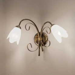 Aplique de pared Odino, 2 luces, color bronce, metal, cristal