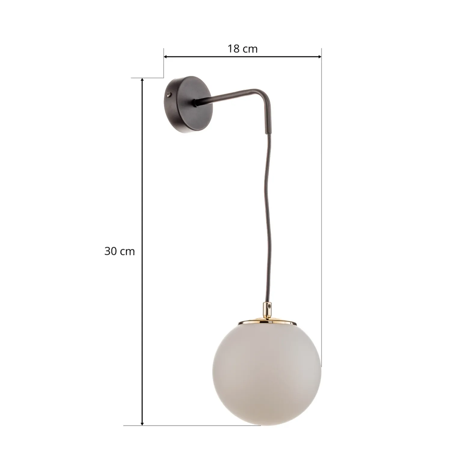 Aplique de pared Ognis K1 con pantalla esférica, negro/dorado
