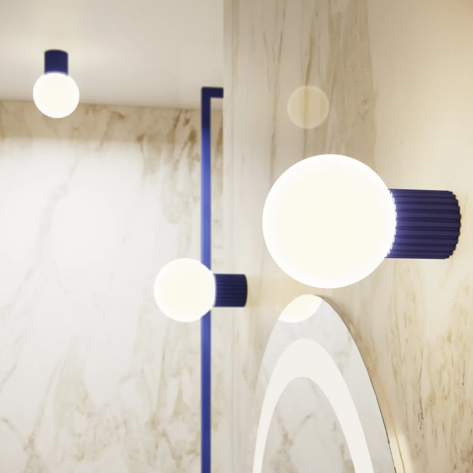 Aplique de pared ORBI, azul ultramar, vidrio/metal, Ø 12 cm, IP44, G9