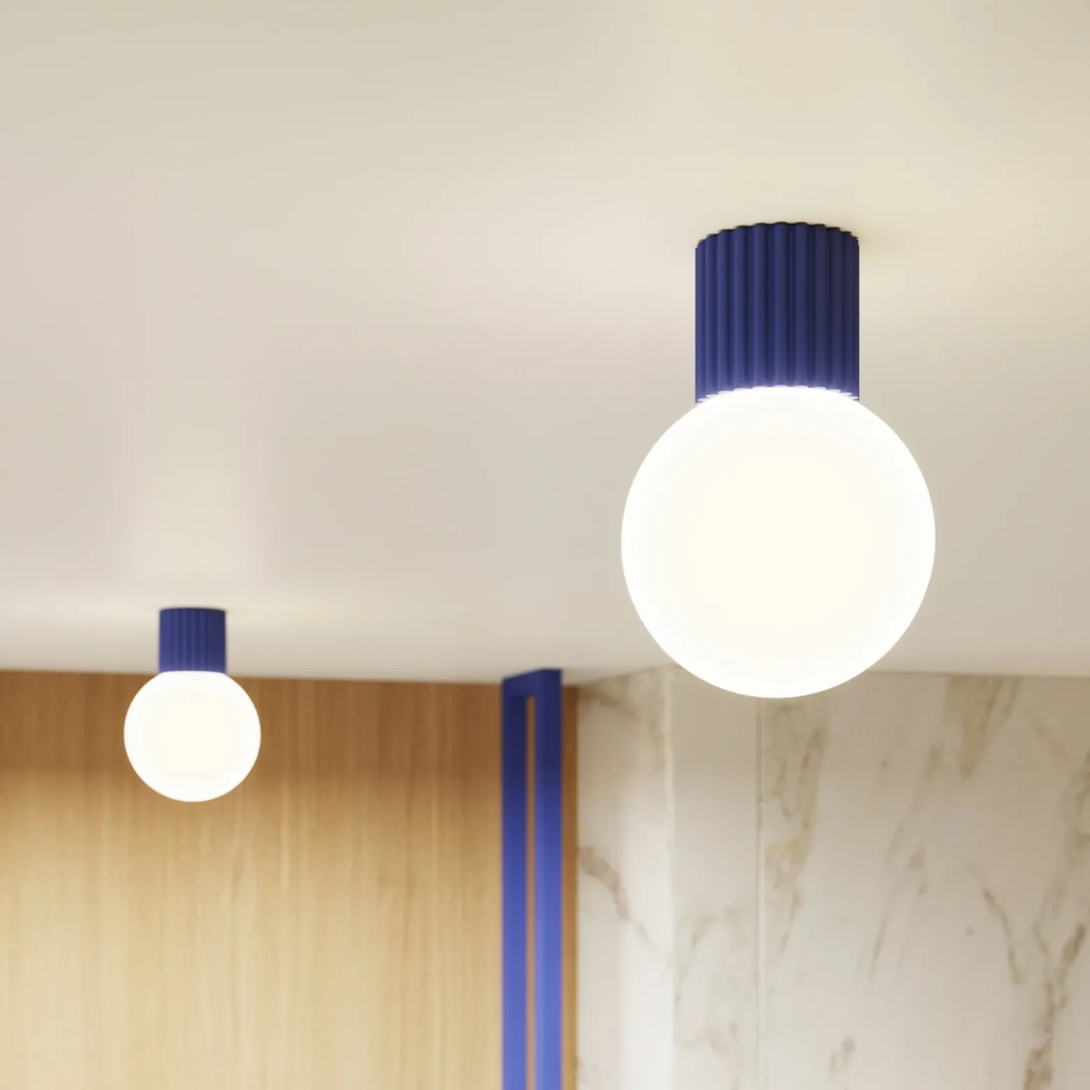 Aplique de pared ORBI, azul ultramar, vidrio/metal, Ø 12 cm, IP44, G9